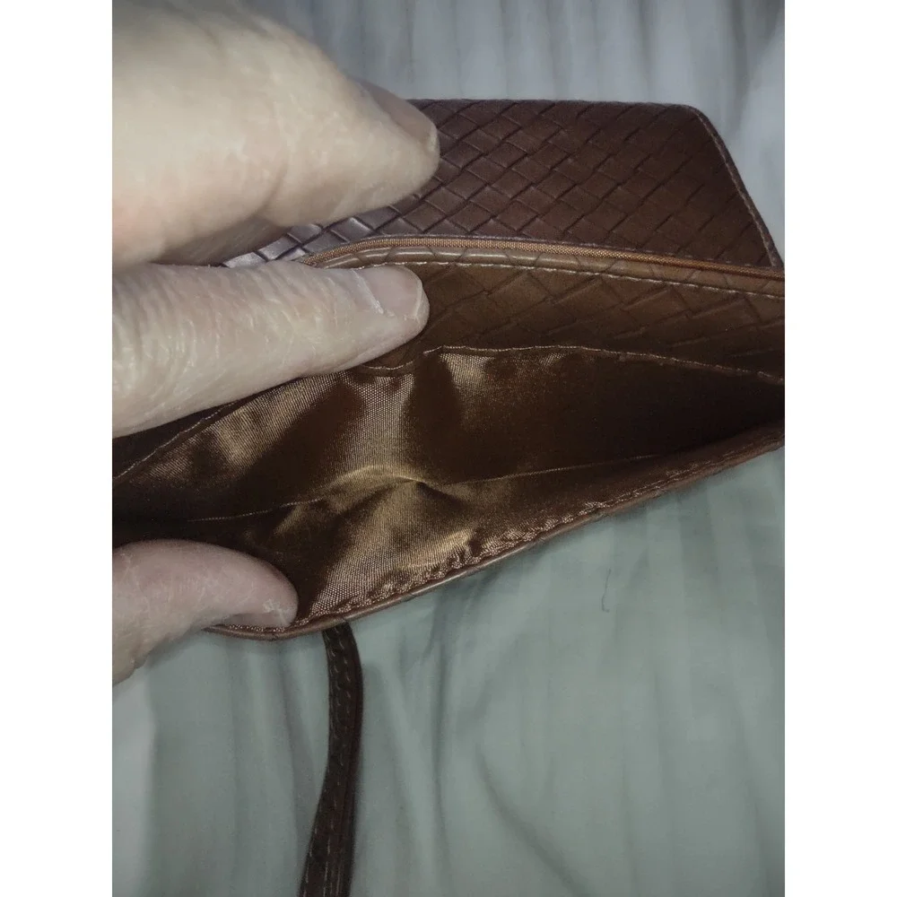 Mundi Woven Checkbook Wallet Brown Faux Leather RFID Protected Wristlet‎